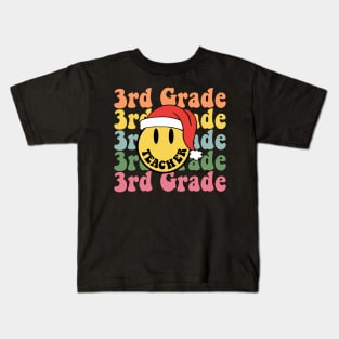 Retro Christmas Teacher 3rd Grade Santa Hat Back To School Kids T-Shirt